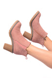 Bite Me Bootie in Blush Faux Suede