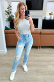 Aiden High Rise Patch Pocket Distressed Boyfriend Jeans