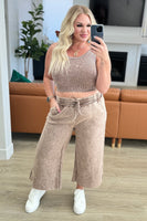 Acid Wash Wide Leg Sweatpants in Mocha