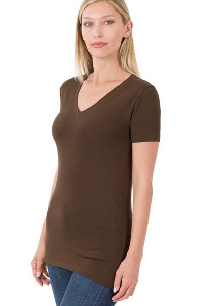 Long Line V Neck Tee - Coffee