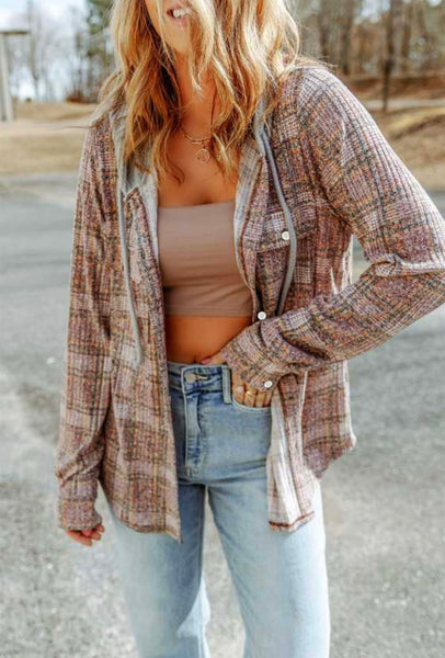 Plaid Hooded Button Up