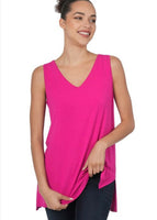 Side Slit V-Neck Tank - Magenta